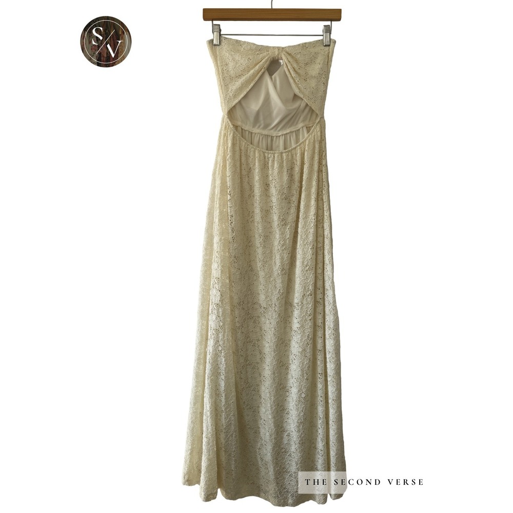 Necessary Clothing Maxi Dress Womens Boho Coquette Lace Strapless Cutout Cream - Picture 4 of 12